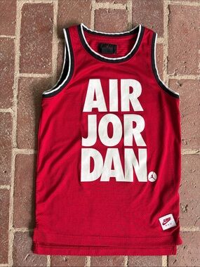 Jordan Red Mesh Basketball Tank with White AIR JORDAN Print